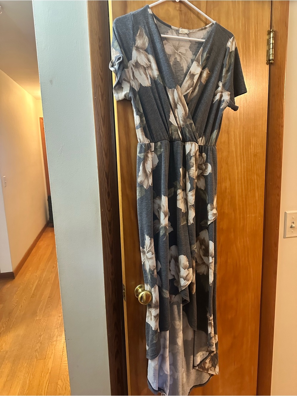 Lovely Melody Gray Floral Wrap Maxi Dress